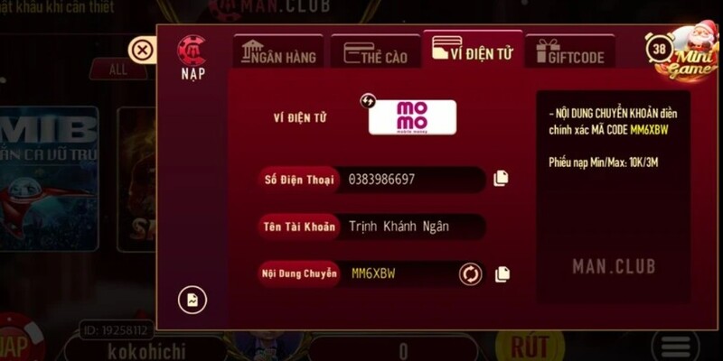 Nên cẩn thận lưu thông tin khi nạp tiền vào nhà cái